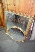 LARGE SQUARE MIRROR WITHIN GILT FRAME, APPROX 90CM, TOGETHER WITH A GILT FRAMED OVAL MIRROR