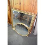 LARGE SQUARE MIRROR WITHIN GILT FRAME, APPROX 90CM, TOGETHER WITH A GILT FRAMED OVAL MIRROR