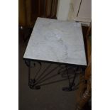 MARBLE AND WROUGHT IRON OCCASIONAL TABLE, 51CM WIDE