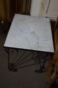 MARBLE AND WROUGHT IRON OCCASIONAL TABLE, 51CM WIDE