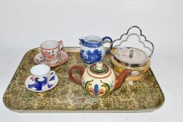 MOTTO WARE TEA POT, CERAMIC ITEMS INCLUDING BLUE AND WHITE JUG