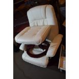 LEATHER ARMCHAIR PLUS MATCHING FOOT STOOL, CHAIR WIDTH MAX APPROX 80CM