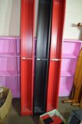 THREE PAINTED WOOD LARGE CD RACKS OR BOOKSHELVES