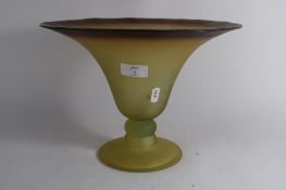 LARGE GREEN GLASS FRUIT BOWL ON CIRCULAR FOOT