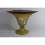 LARGE GREEN GLASS FRUIT BOWL ON CIRCULAR FOOT