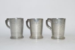 GROUP OF HAMMERED PEWTER TANKARDS