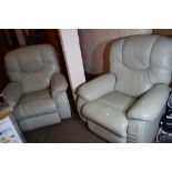 PAIR OF LEATHER FACED RECLINING ARMCHAIRS