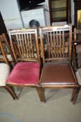 PAIR OF UPHOLSTERED OAK DINING CHAIRS