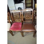 PAIR OF UPHOLSTERED OAK DINING CHAIRS