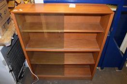 TEAK EFFECT GLAZED BOOKCASE, WIDTH APPROX 92CM