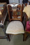 SMALL LYRE BACK BEDROOM CHAIR WITH CARVED DETAIL, APPROX HEIGHT 97CM