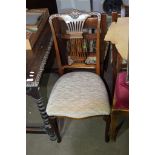 SMALL LYRE BACK BEDROOM CHAIR WITH CARVED DETAIL, APPROX HEIGHT 97CM