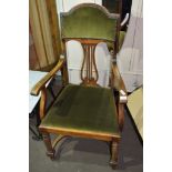 EARLY 20TH CENTURY LYRE BACKED HALL CHAIR, WIDTH APPROX 59CM