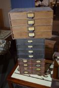 THREE SMALL VINTAGE CARD TYPE FILING UNITS, WIDEST APPROX 39CM