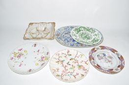 QUANTITY OF CERAMIC ITEMS INCLUDING STONEWARE ORIENTAL STYLE DECORATED PLATES, CAUGHLEY TEA POT