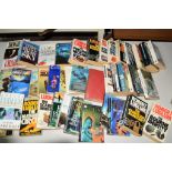 BOX OF VARIOUS PAPERBACK NOVELS INCLUDING BY LEN DEIGHTON, COLIN DEXTER, ROBERT LUDLUM ETC