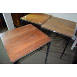 THREE SMALL METAL FRAMED TABLES, EACH APPROX 61CM SQUARE