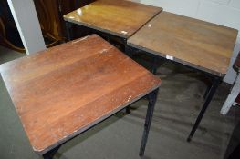 THREE SMALL METAL FRAMED TABLES, EACH APPROX 61CM SQUARE