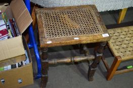 VINTAGE OAK 19TH CENTURY STOOL WITH TURNED LEGS AND STRETCHERS, WIDTH APPROX 40CM