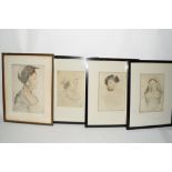 GROUP OF PRINTS OF LADIES AND GENTS IN MEDIEVAL COSTUME IN BLACK WOODEN FRAME