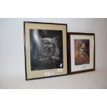 TWO PRINTS OF DOGS IN WOODEN FRAMES