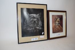 TWO PRINTS OF DOGS IN WOODEN FRAMES