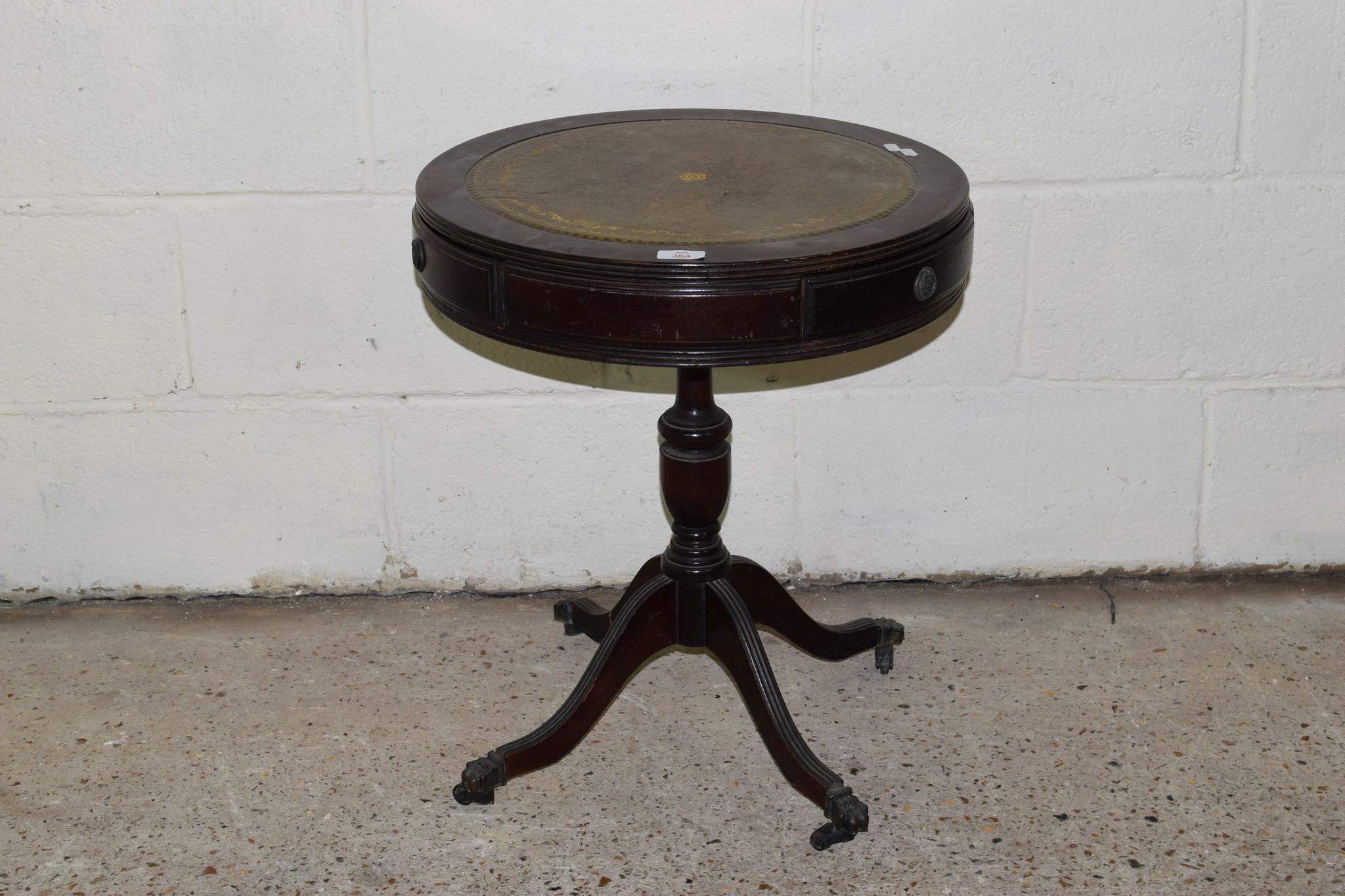 SMALL LEATHER TOP REPRODUCTION DRUM TABLE, DIAM APPROX 50CM