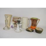 TWO ROYAL WORCESTER BICENTENARY JUGS DATED 1951, FURTHER POTTERY JUGS AND A CANDLESTICK INCLUDING