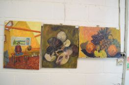 THREE VARIOUS MODERN OILS ON CANVAS, LARGEST APPROX 16INC X 20INC