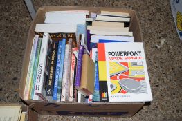 BOX OF MIXED BOOKS INCLUDING SPORTS INJURIES, POWERPOINT MADE SIMPLE ETC