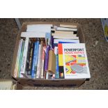 BOX OF MIXED BOOKS INCLUDING SPORTS INJURIES, POWERPOINT MADE SIMPLE ETC