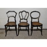 THREE VARIOUS CANE SEATED BEDROOM CHAIRS