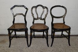 THREE VARIOUS CANE SEATED BEDROOM CHAIRS