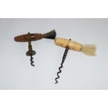 TWO CORKSCREWS, ONE WITH BONE HANDLE