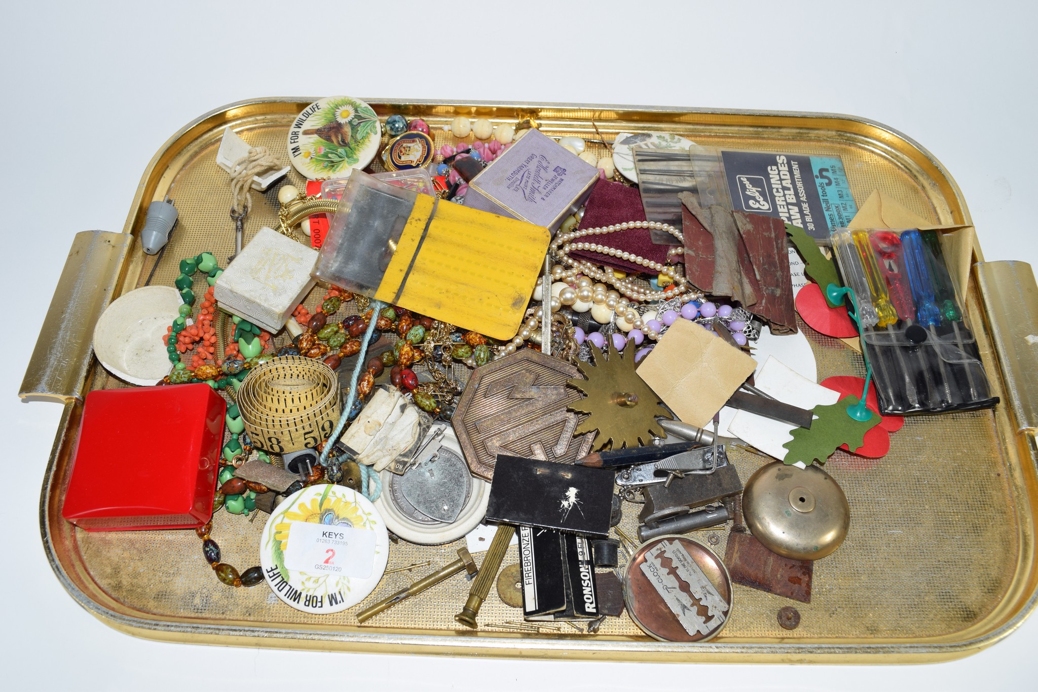 TRAY OF COSTUME JEWELLERY AND ASSORTED ITEMS