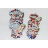 FOUR MASONS IRONSTONE TYPE JUGS WITH IMARI DESIGNS