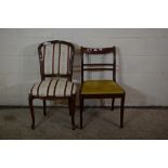 REPRODUCTION REGENCY STRIPE UPHOLSTERED SIDE CHAIR AND A FURTHER MODERN DINING CHAIR