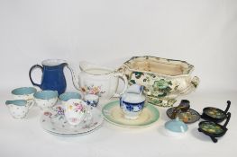 CERAMIC ITEMS INCLUDING A SUSIE COOPER PLATE, TEA WARES AND A LARGE VICTORIAN GREEN PAINTED TUREEN