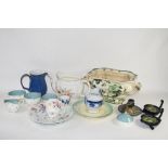 CERAMIC ITEMS INCLUDING A SUSIE COOPER PLATE, TEA WARES AND A LARGE VICTORIAN GREEN PAINTED TUREEN