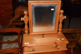 SMALL PINE SWING MIRROR WITH DRAWER BENEATH, WIDTH APPROX 44CM