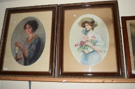 PAIR OF LARGE ORNATE BRASS TRIMMED FRAMES, EACH APPROX 70 X 80CM, EACH CONTAINING A PRINT OF A GIRL