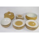 DENBY WARES, ALL WITH LIGHT BROWN AND WHITE DESIGN, INCLUDING 12 PLATES, SERVING DISH AND COVER,