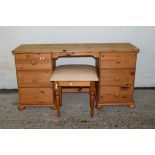 MODERN PINE DRESSING TABLE, LENGTH APPROX 133CM, TOGETHER WITH SIMILAR UPHOLSTERED STOOL