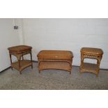 SET OF THREE LOW CANE OCCASIONAL TABLE, LARGEST APPROX LENGTH 90CM