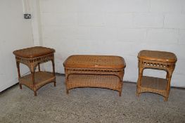 SET OF THREE LOW CANE OCCASIONAL TABLE, LARGEST APPROX LENGTH 90CM