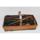 BASKET WEAVE TRAY CONTAINING WOODWORKING TOOLS