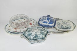 CERAMIC ITEMS INCLUDING A TUREEN AND COVER BY ADAMS, FURTHER 19TH CENTURY POTTERY SERVING DISH,