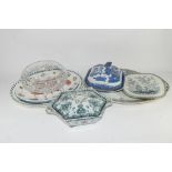 CERAMIC ITEMS INCLUDING A TUREEN AND COVER BY ADAMS, FURTHER 19TH CENTURY POTTERY SERVING DISH,