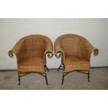 PAIR OF WICKER CONSERVATORY TUB CHAIRS, EACH WIDTH APPROX 76CM