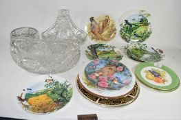 BOX CONTAINING TWO CUT GLASS FRUIT BOWLS AND A FURTHER FLOWER VASE AND QUANTITY OF CERAMIC FRUIT